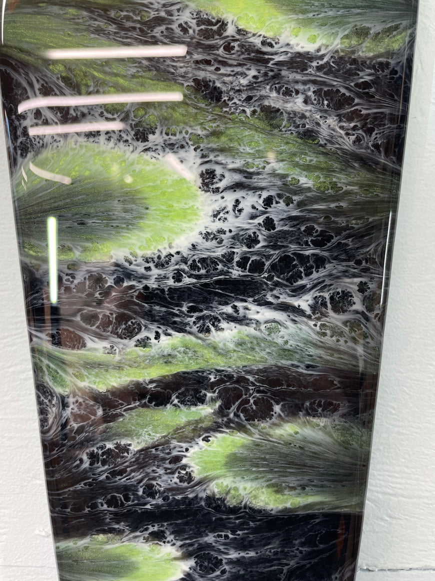 Narrow Black Green and White Abstract Resin Wall Clock, Long Modern Wall Clock