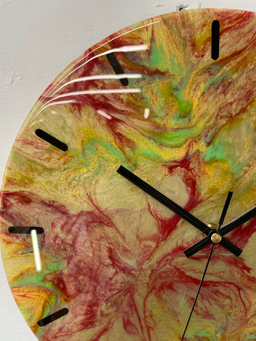 33cm Antique Gold and Maroon Abstract Modern Resin Wall Clock