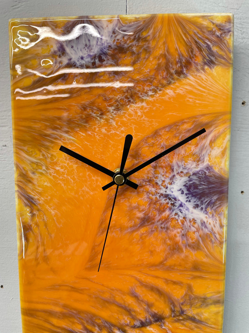 Orange and Purple Abstract Resin Wall Clock
