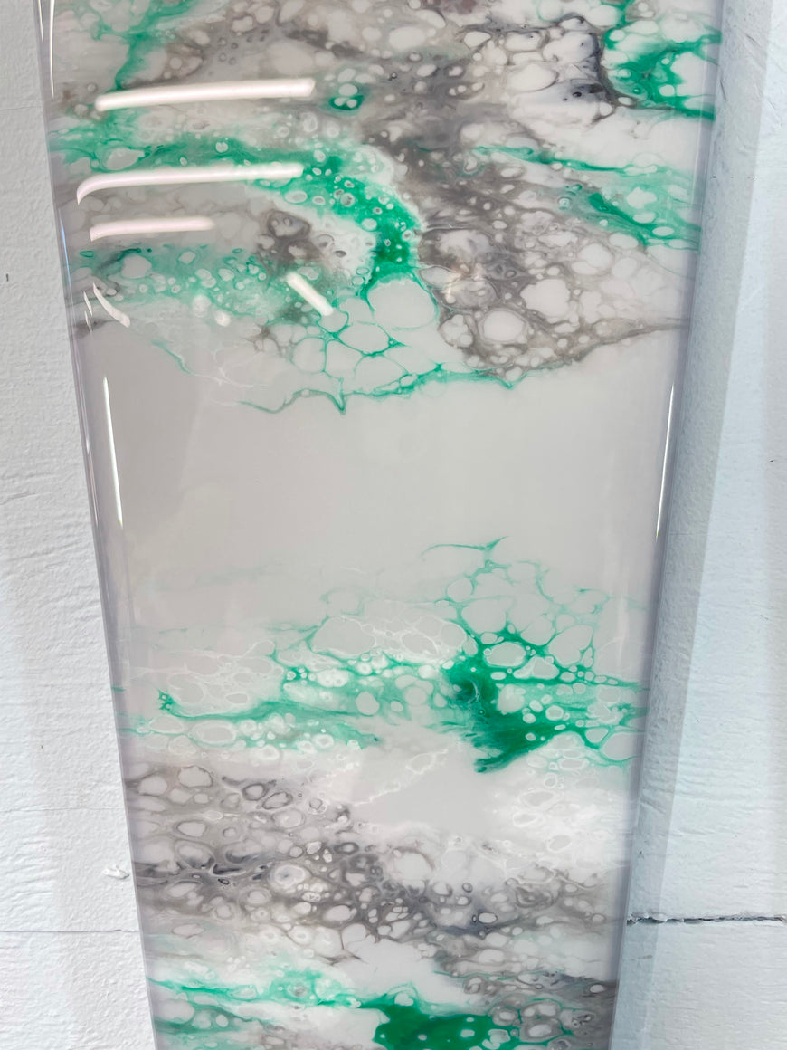 Long Grey Emerald Green and Black Abstract Resin Wall Clock