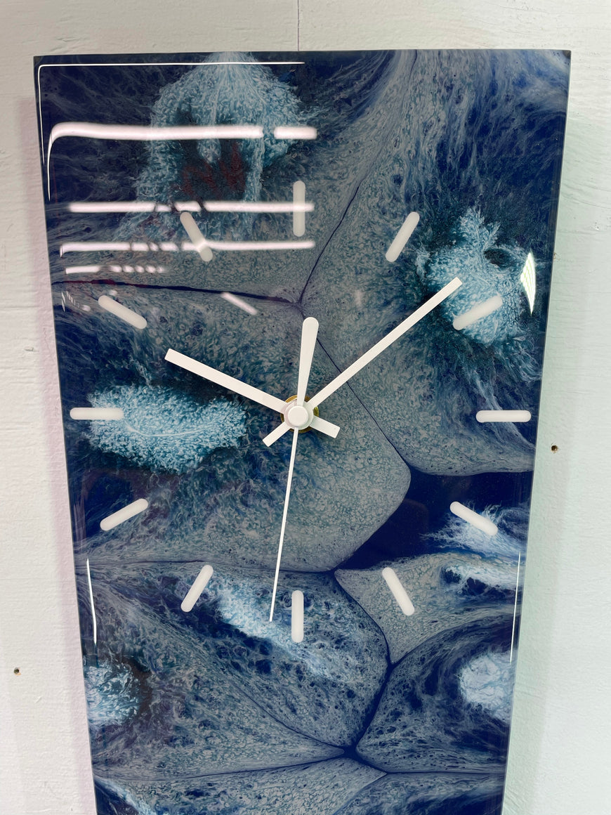 70cm Long Narrow Navy Blue White and Grey Abstract Resin Wall Clock