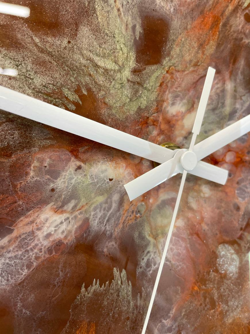 33cm Brown Copper and Antique Gold Abstract Modern Resin Wall Clock