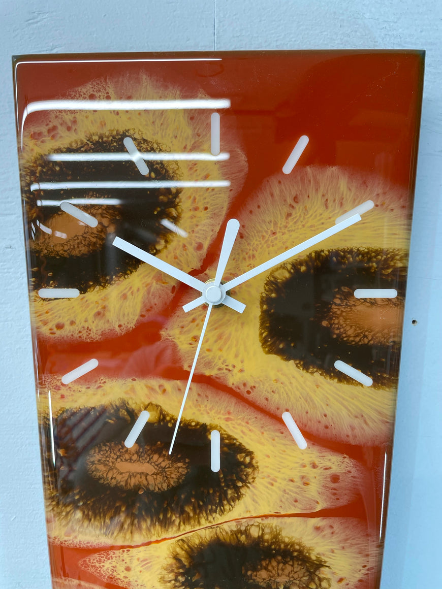 70cm Long Narrow Burnt Orange and Brown Abstract Resin Wall Clock