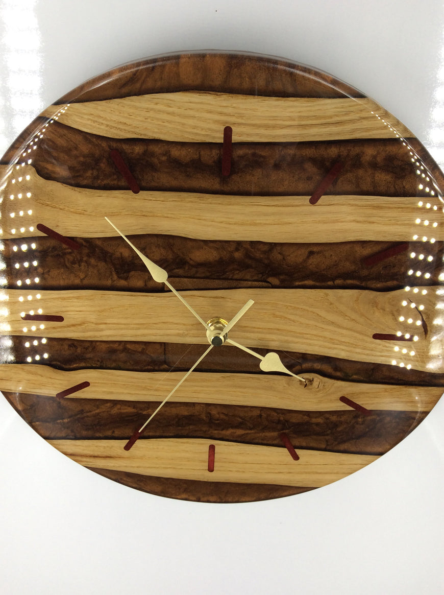 English Oak and Sunset Gold Pearlescent Resin Wall Clock 