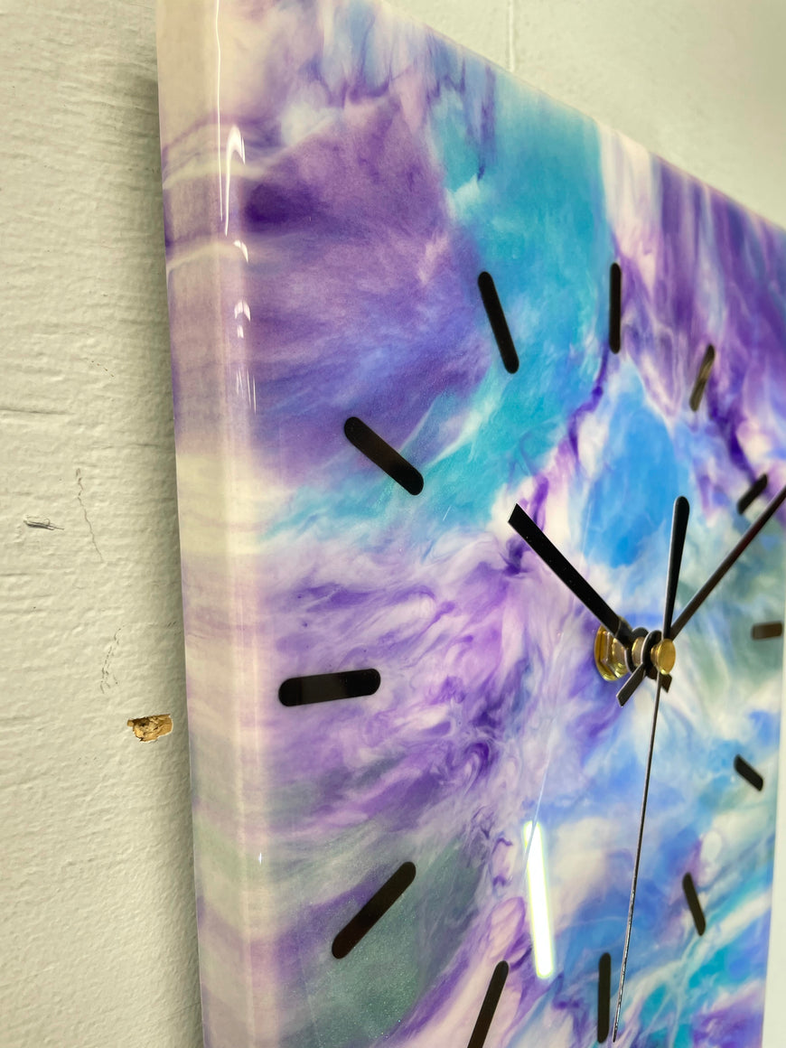 Narrow Blue and Purple Abstract Resin Wall Clock