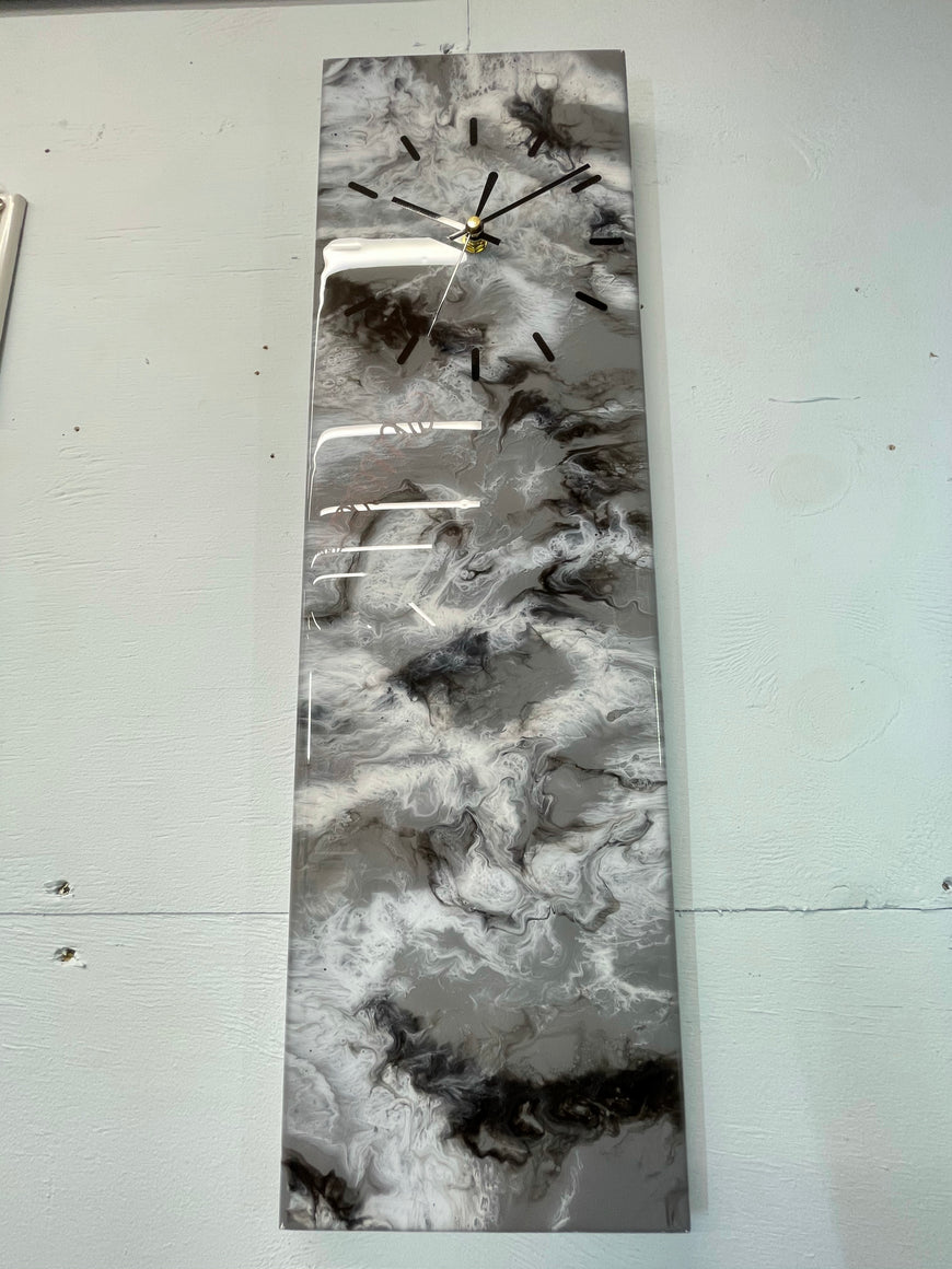 Grey Black and White Rectangular Abstract Resin Wall Clock