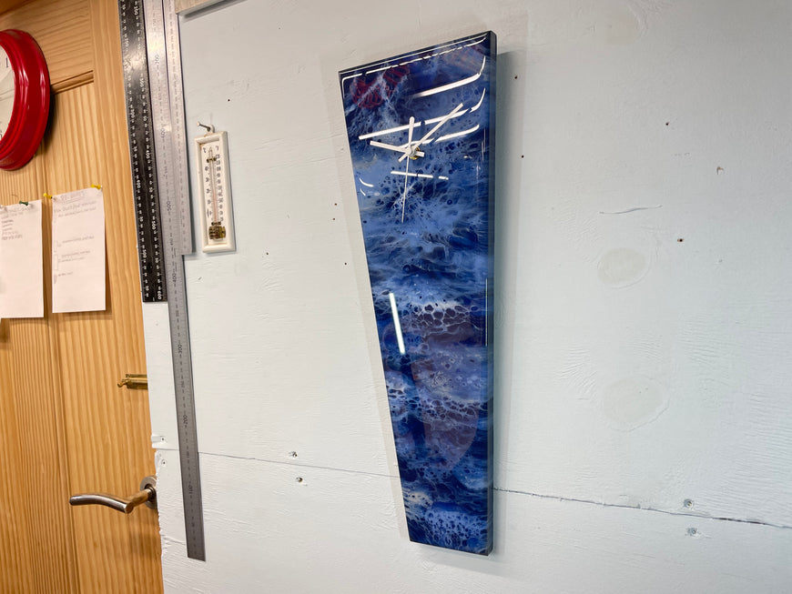 Narrow Navy Blue Baby Blue and White Abstract Resin Wall Clock