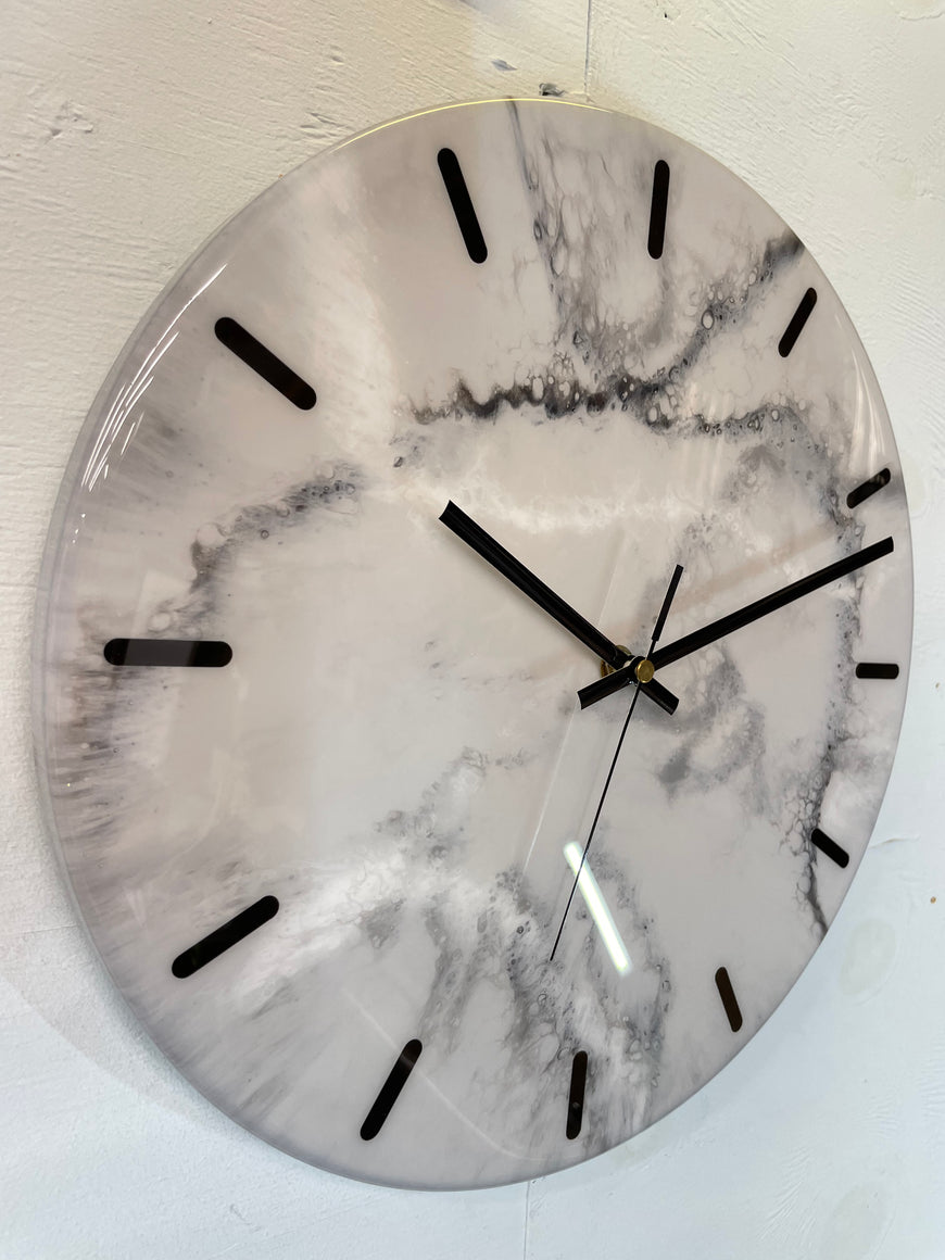 33cm Grey White and Black Abstract Modern Resin Wall Clock