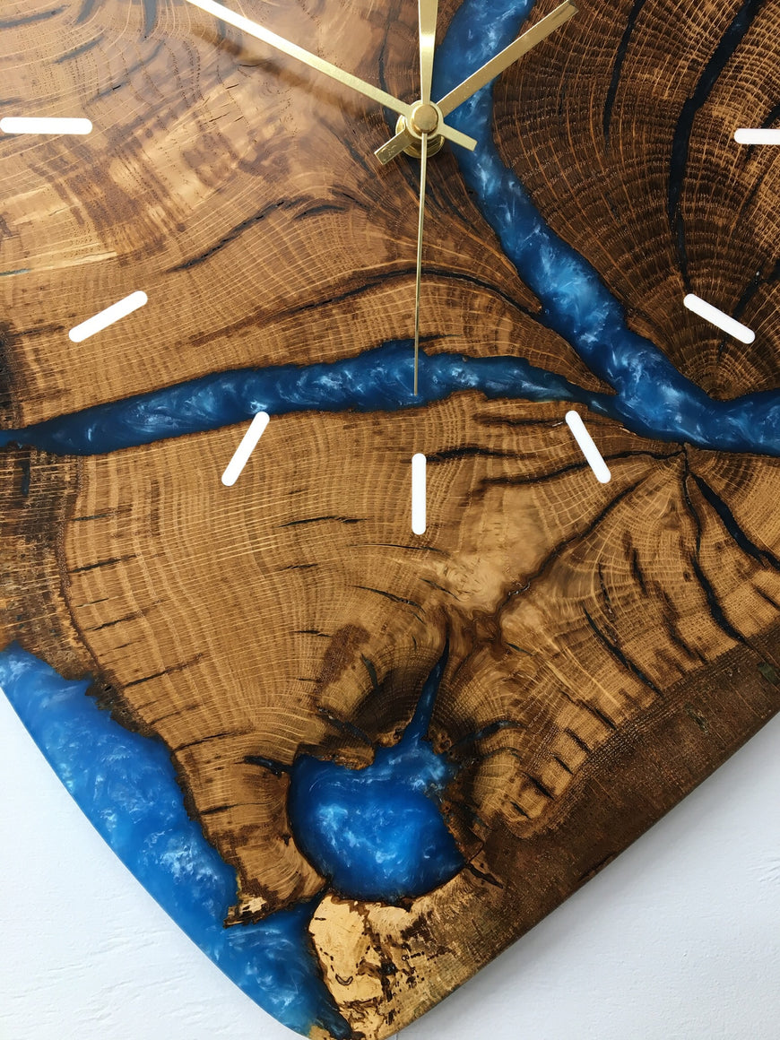 English Oak and Sky Blue Resin Wall Clock