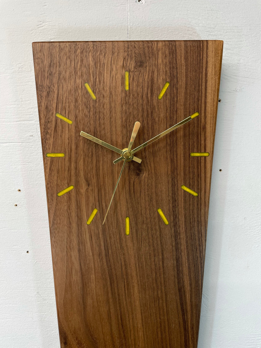 Long Narrow Black Walnut Wooden Wall Clock