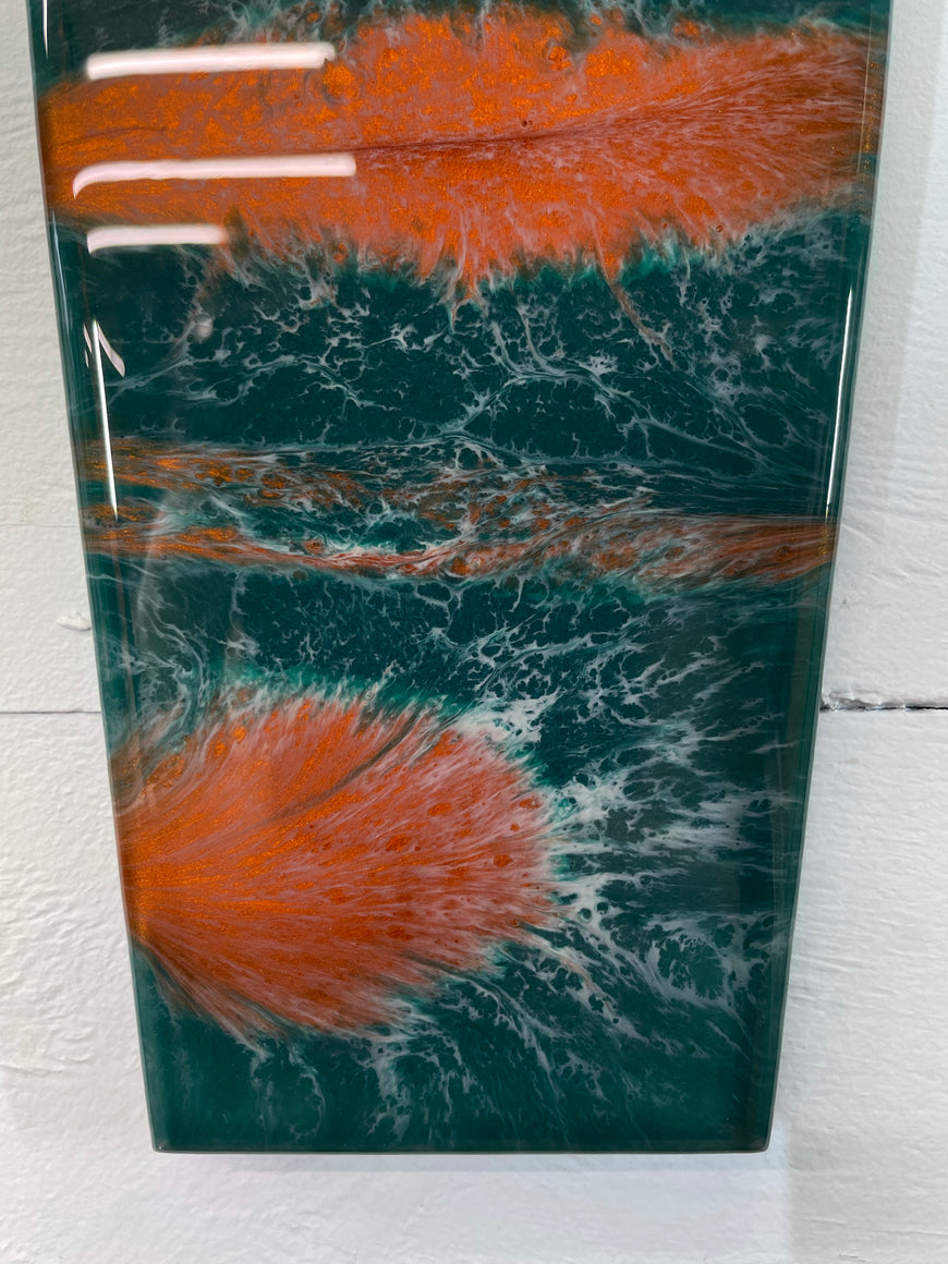 Narrow Dark Green Copper and White Abstract Resin Wall Clock