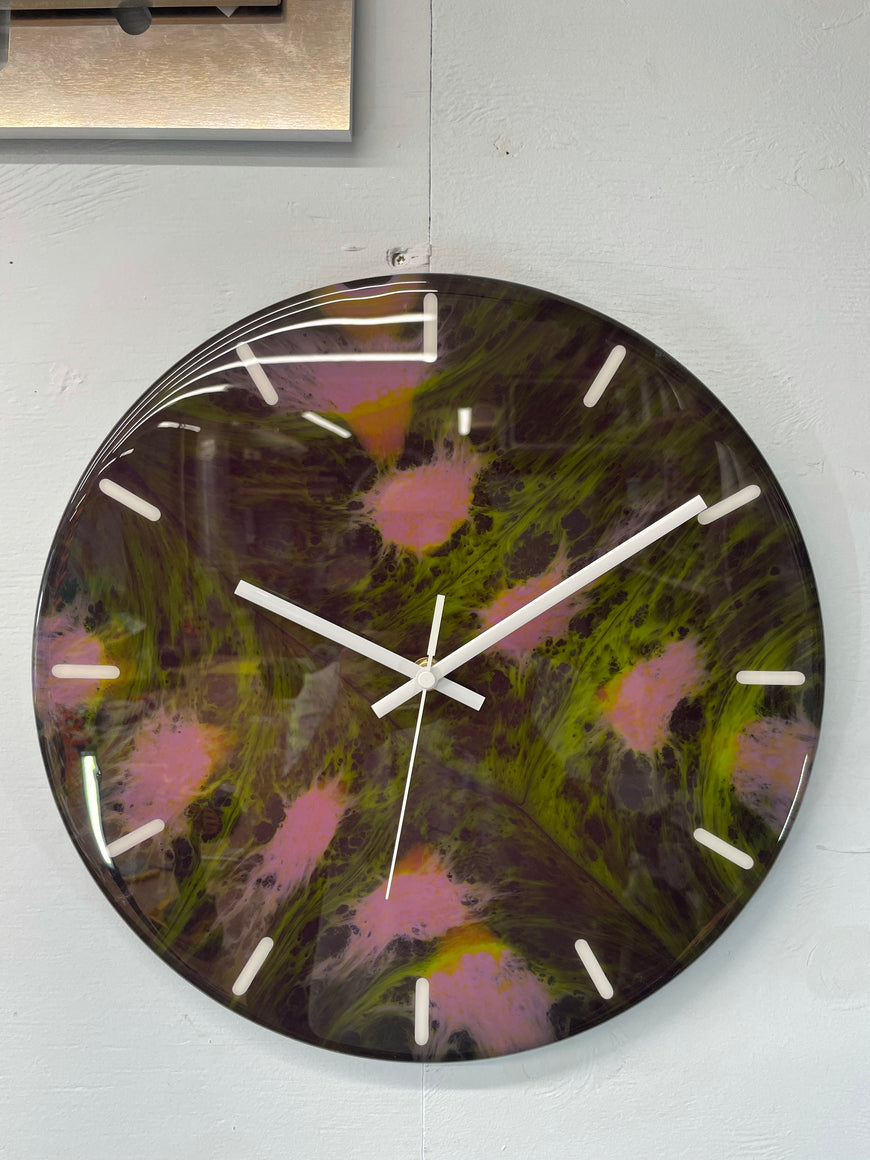 33cm Pink and Green Abstract Modern Resin Wall Clock