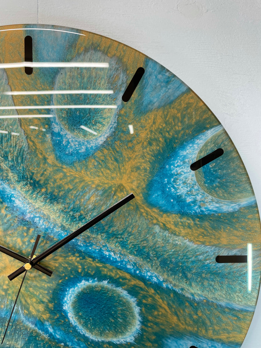 50cm Gold and Teal Abstract Modern Resin Wall Clock