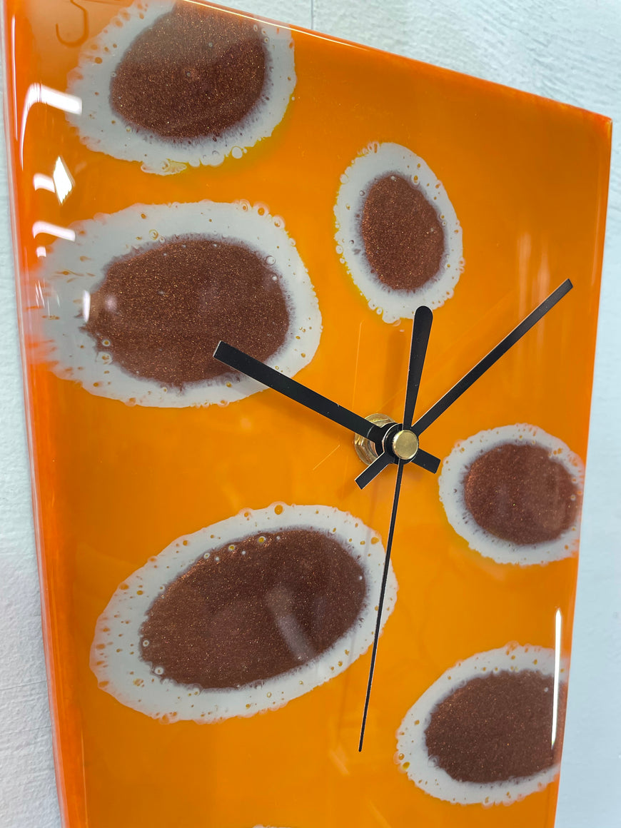 Narrow Burnt Orange Copper and Grey Abstract Resin Wall Clock