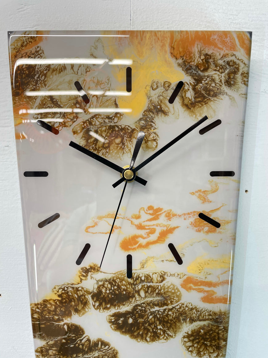 70cm Long Narrow Grey And Brown Abstract Resin Wall Clock