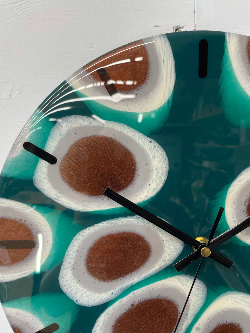 33cm Dark Green Grey and Copper Abstract Modern Resin Wall Clock