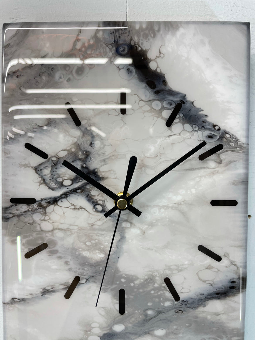 Narrow Grey Black & White Abstract Resin Wall Clock