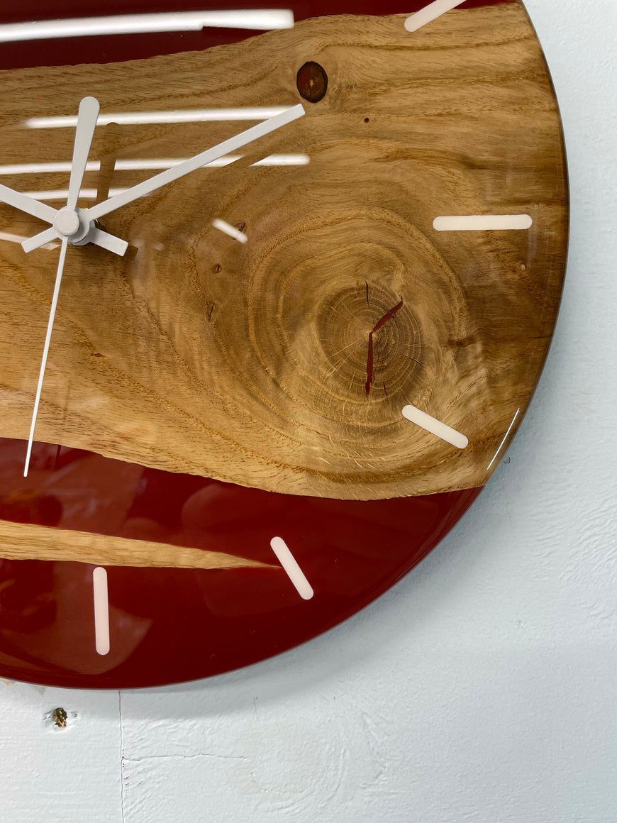 English Oak and Maroon Resin Wall Clock