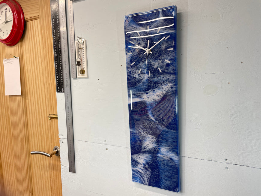 Navy Blue White and Grey Rectangular Abstract Resin Wall Clock
