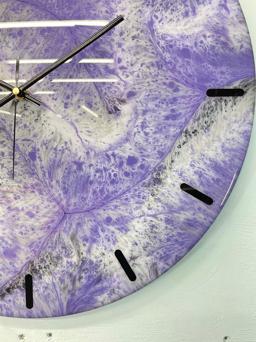 50cm Large Purple and Grey Abstract Modern Resin Wall Clock