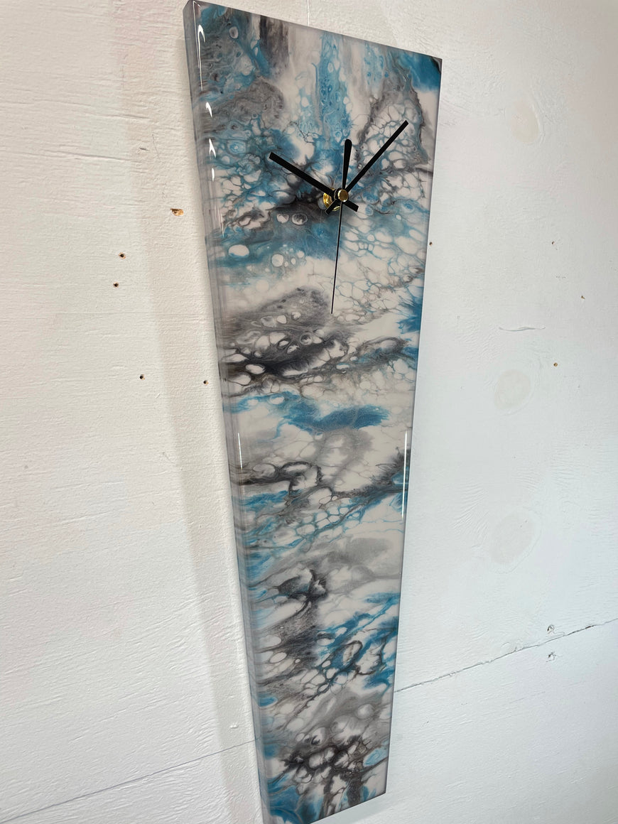 Narrow Grey Blue and Black Abstract Resin Wall Clock