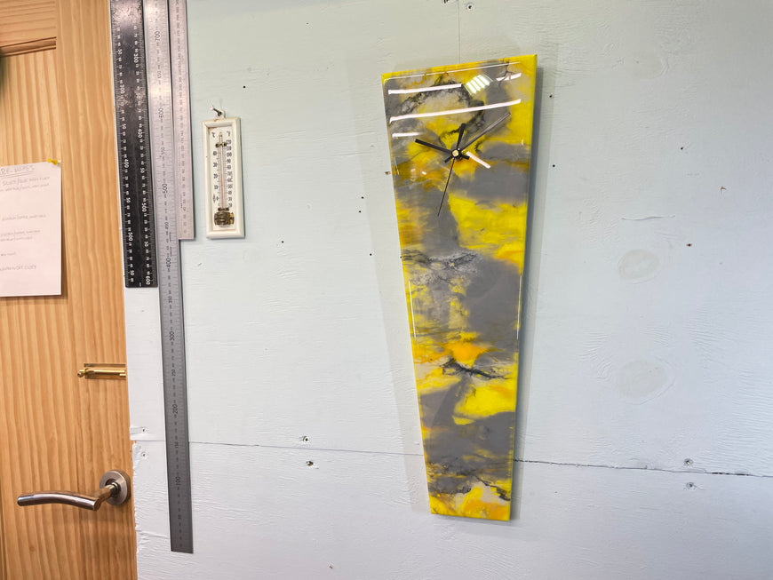 Narrow Yellow Grey and Orange Abstract Resin Wall Clock