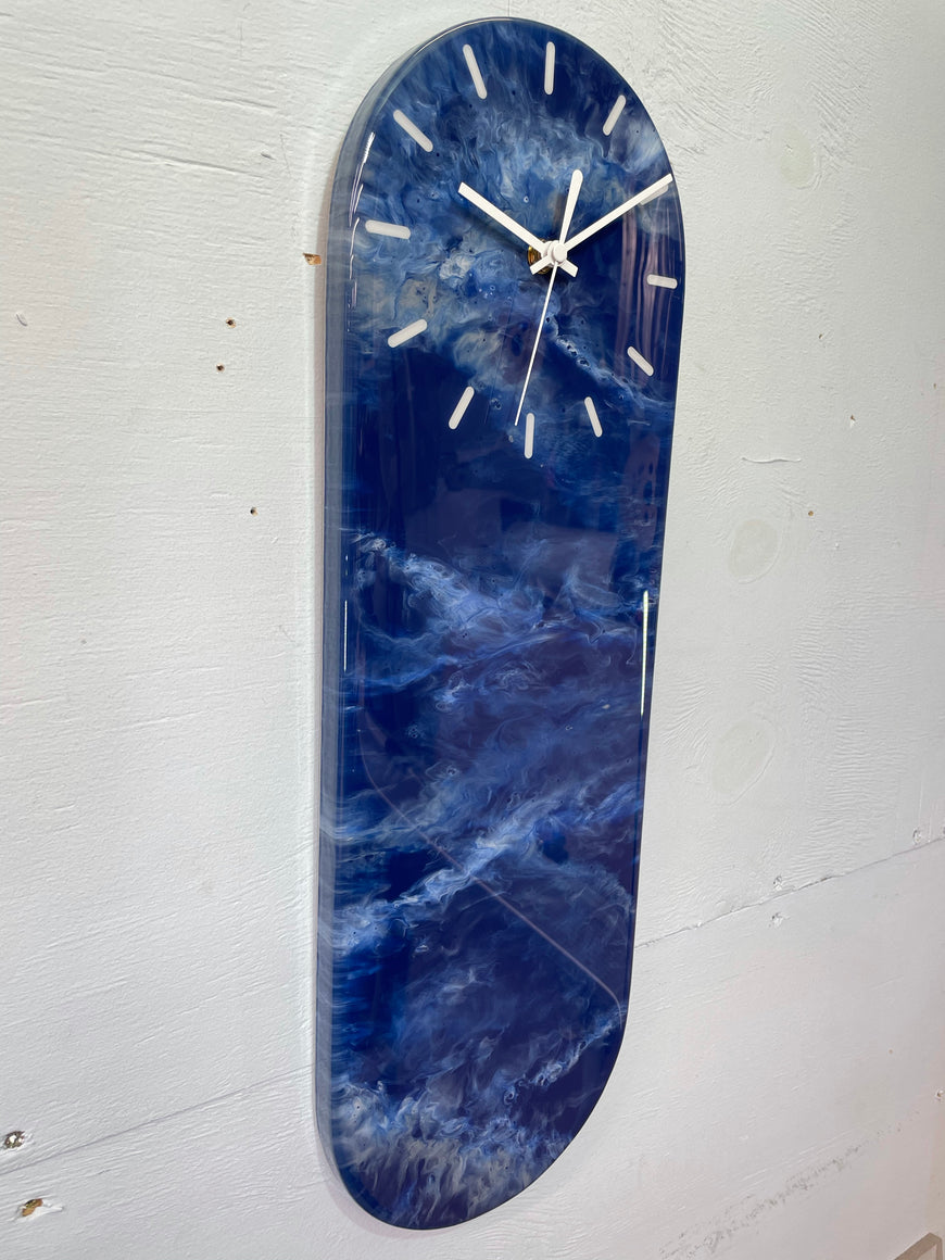 Narrow Navy Blue White Grey and Copper Abstract Resin Wall Clock