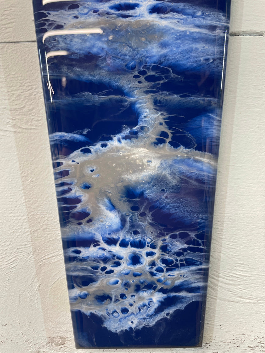 70cm Long Narrow Navy Blue White and Grey Abstract Resin Wall Clock
