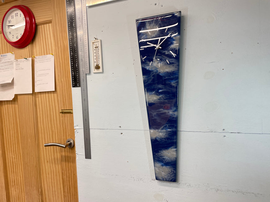 70cm Long Narrow Navy Blue White and Grey Abstract Resin Wall Clock