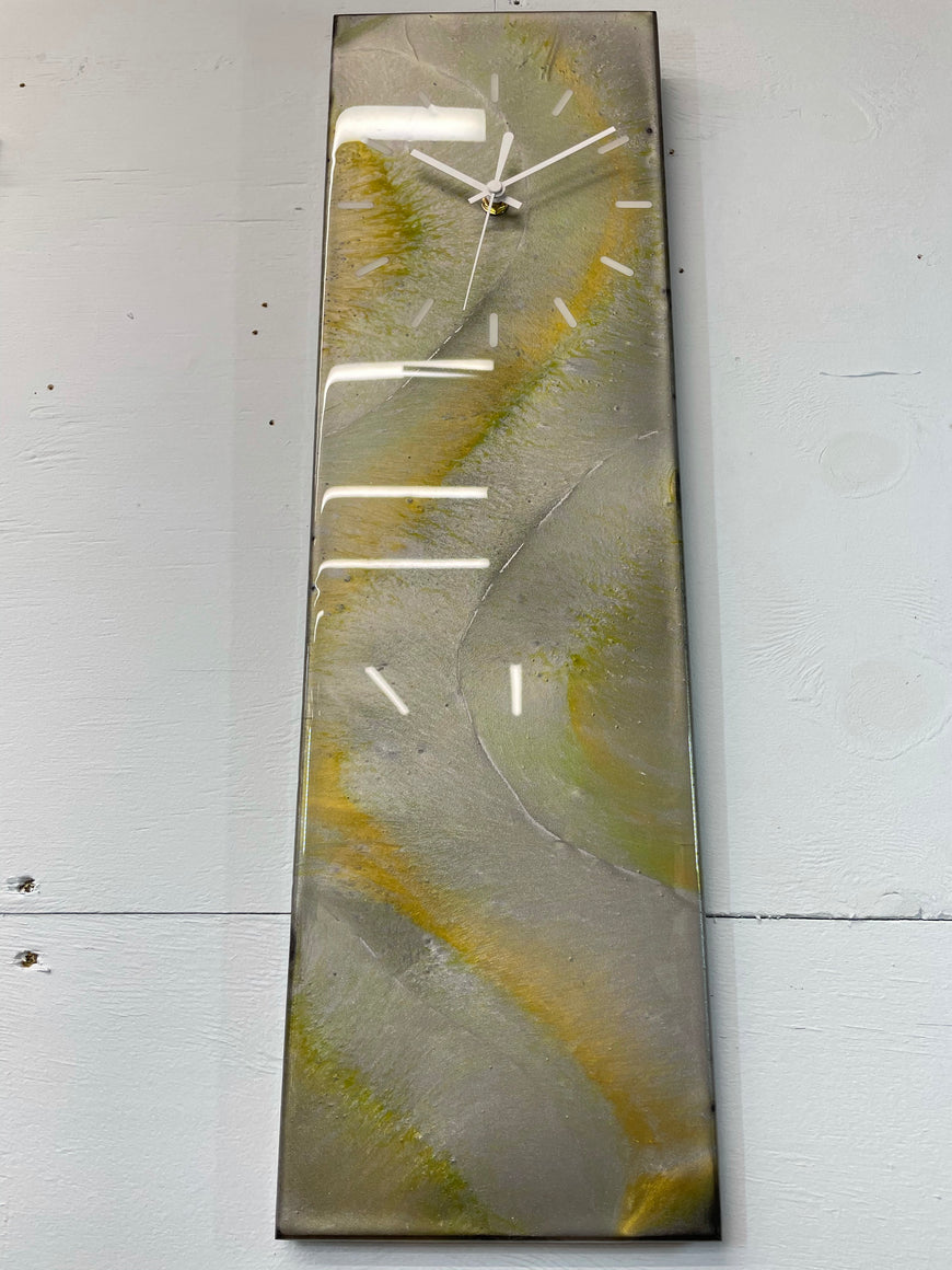 Silver and Green Abstract Resin Wall Clock