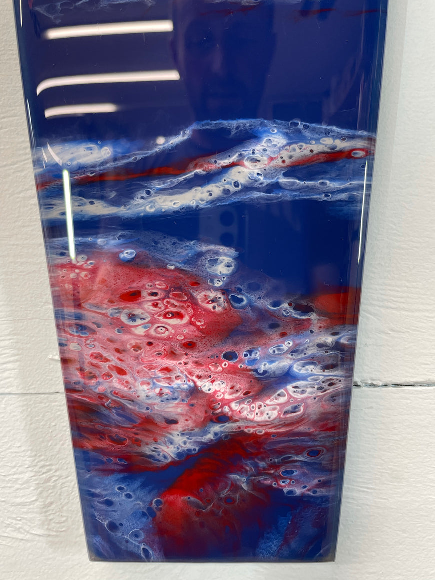 Narrow Navy Blue Blood Red and White Abstract Resin Wall Clock