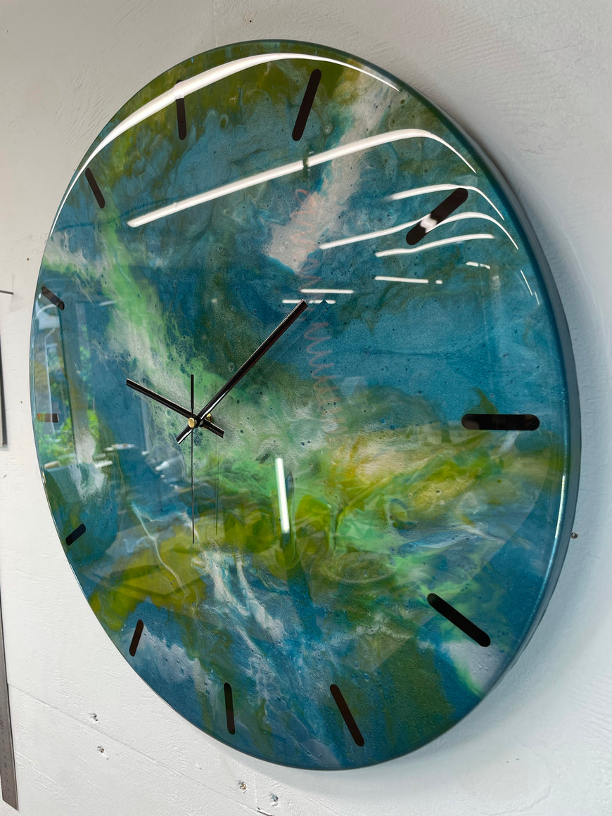 50cm Large Metallic Teal and Green Abstract Modern Resin Wall Clock