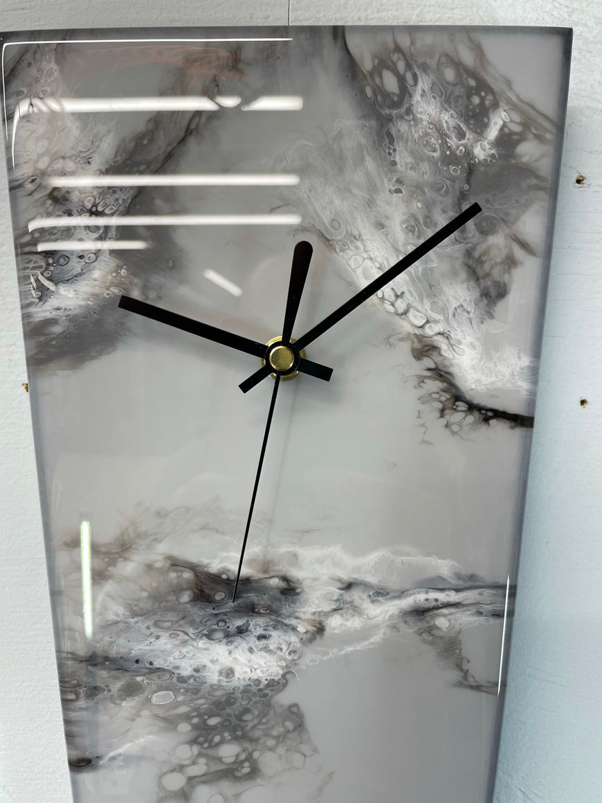 Narrow Grey Black and White Abstract Resin Wall Clock