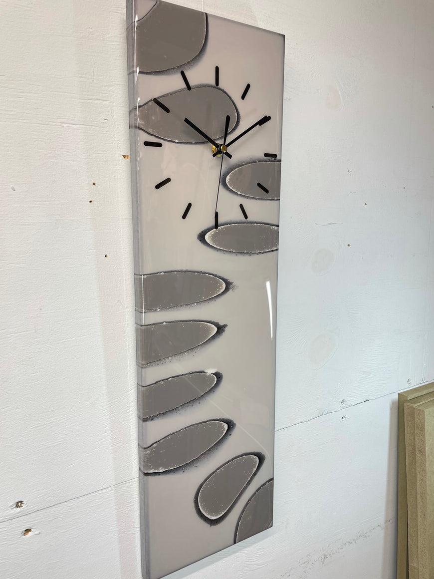 Narrow Grey Black & White Abstract Resin Wall Clock