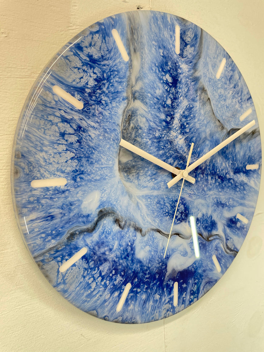 33cm Navy Blue Baby Blue and Black Abstract Modern Resin Wall Clock