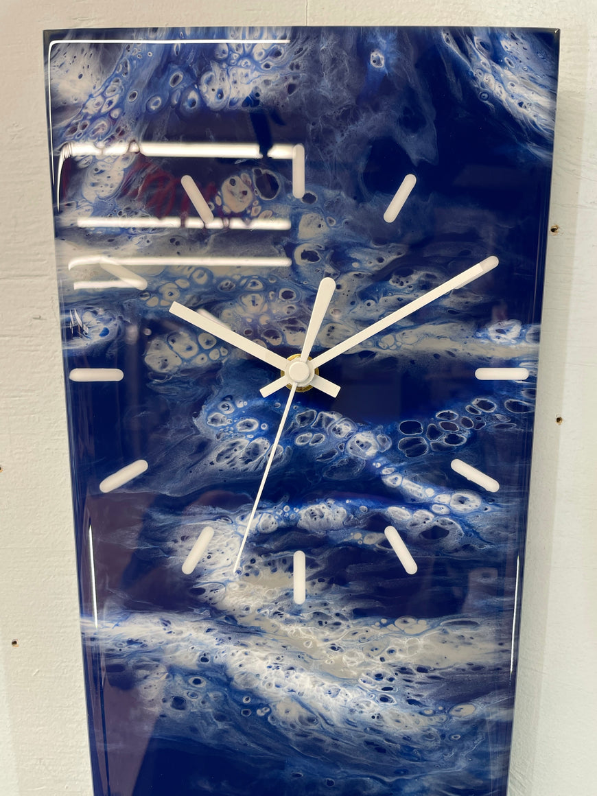 70cm Long Narrow Navy Blue White and Grey Abstract Resin Wall Clock
