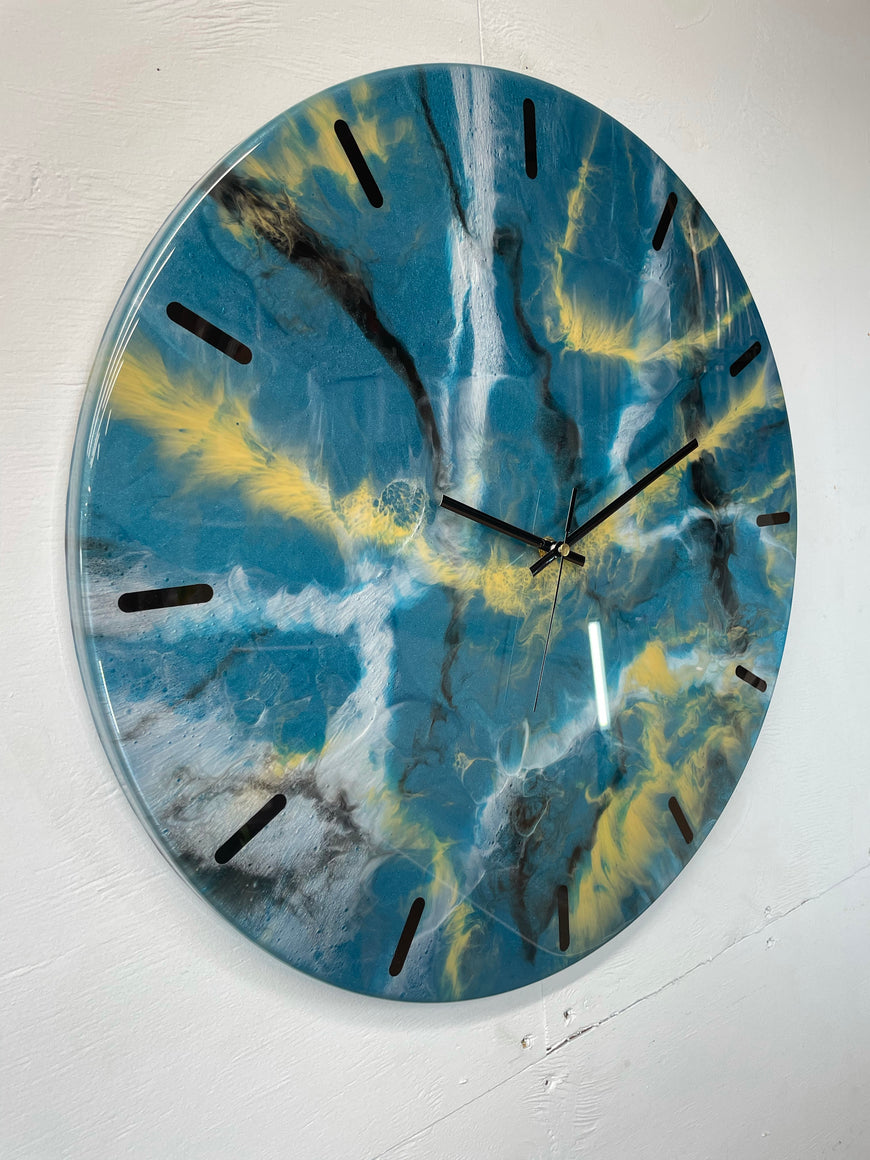 50cm Large Teal Black White and Gold Abstract Modern Resin Wall Clock