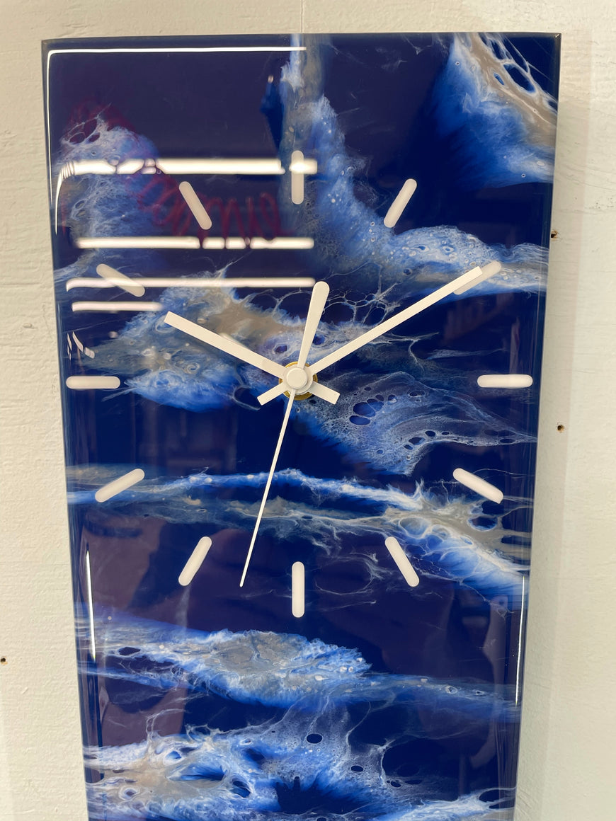 70cm Long Narrow Navy Blue White and Grey Abstract Resin Wall Clock