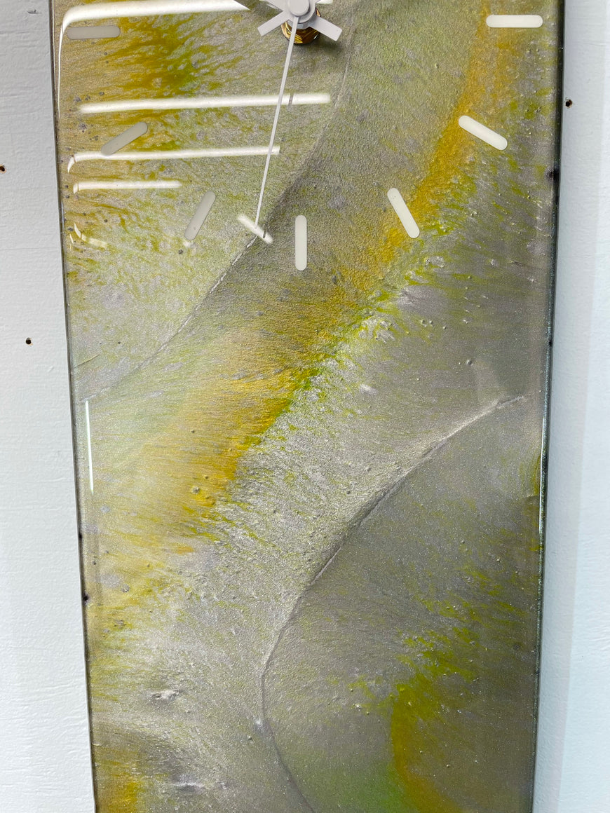 Silver and Green Abstract Resin Wall Clock
