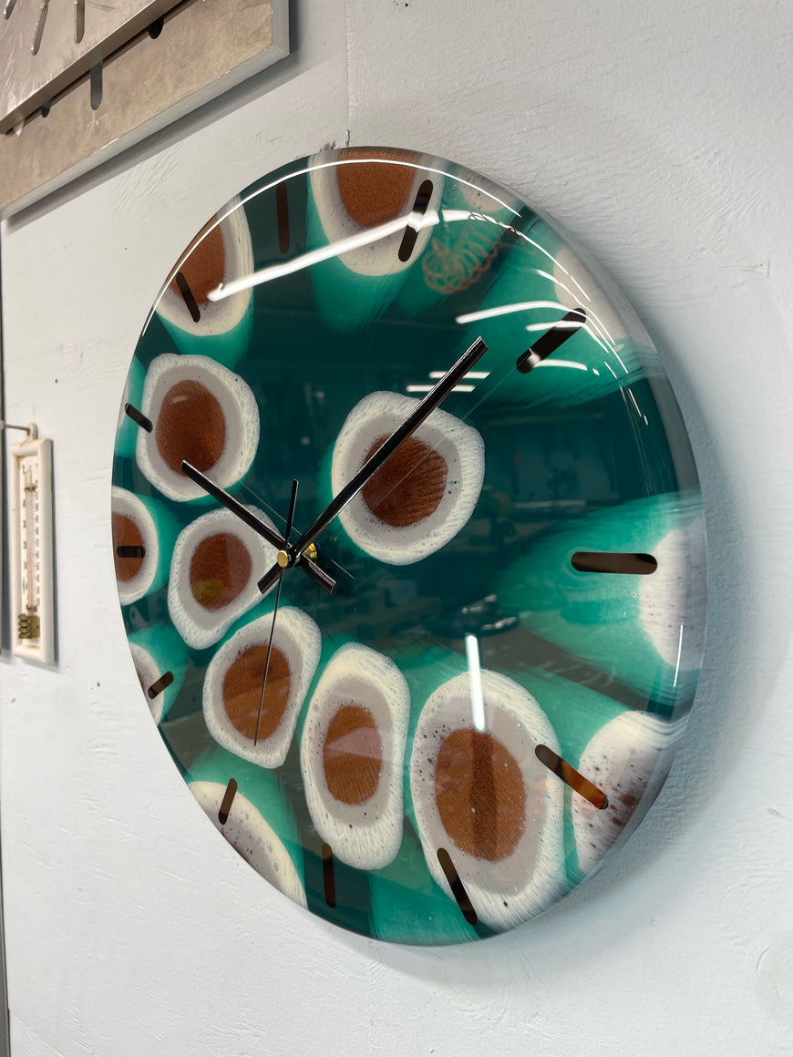 33cm Dark Green Grey and Copper Abstract Modern Resin Wall Clock