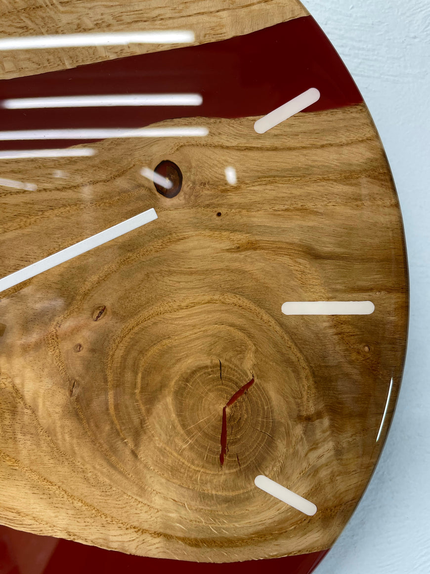 English Oak and Maroon Resin Wall Clock