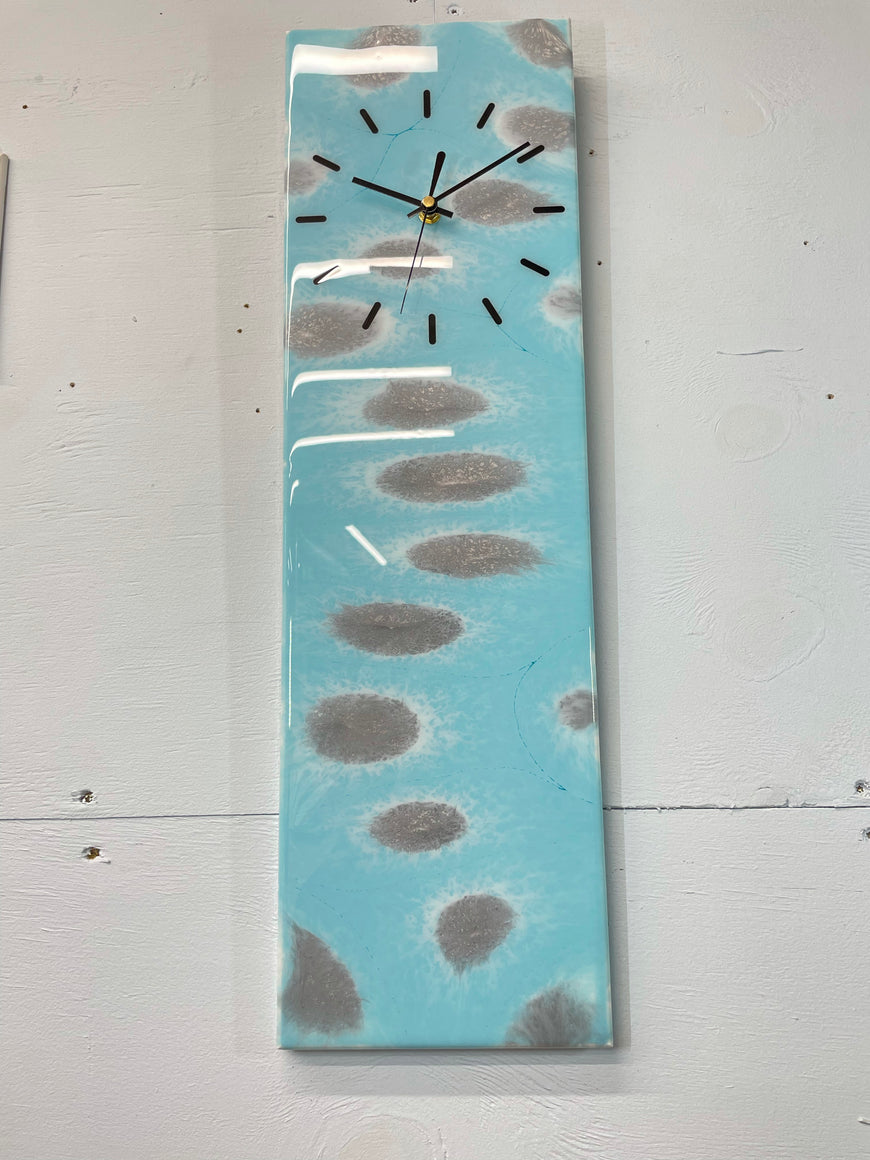 Light Blue and Grey Abstract Resin Wall Clock