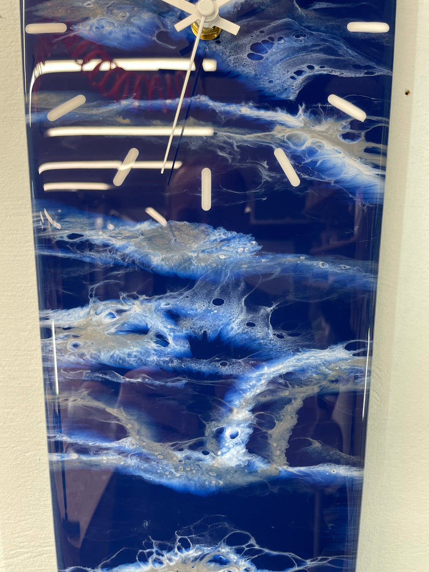 70cm Long Narrow Navy Blue White and Grey Abstract Resin Wall Clock