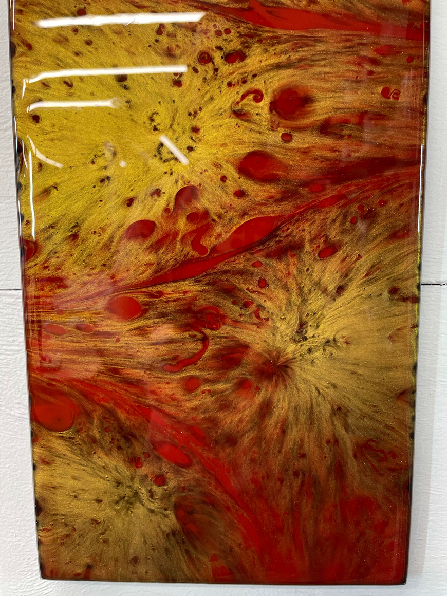 Red and Gold Abstract Resin Wall Clock