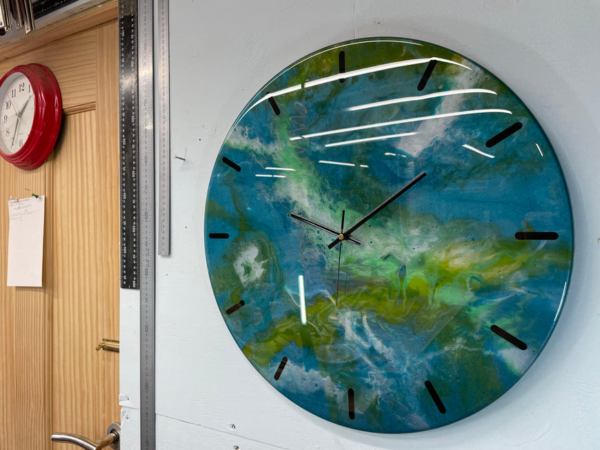 50cm Large Metallic Teal and Green Abstract Modern Resin Wall Clock