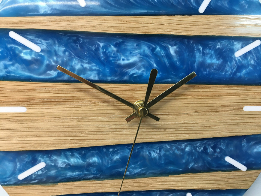 Sky Blue Pearlescent Resin and Red Oak Wall Clock