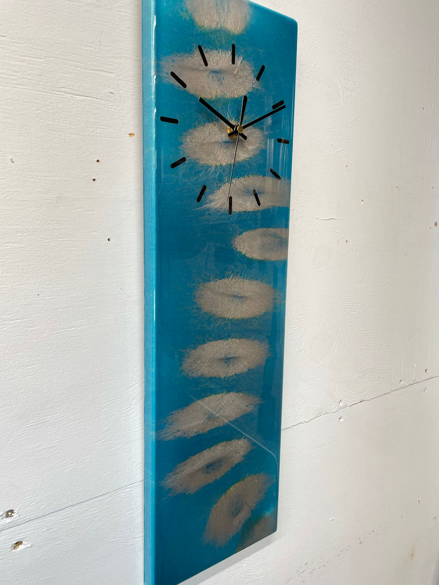 Teal and Silver Rectangular Abstract Resin Wall Clock