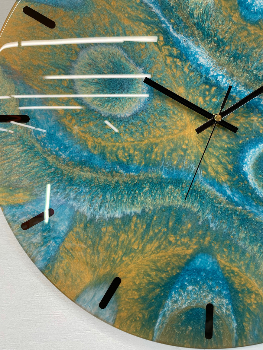 50cm Gold and Teal Abstract Modern Resin Wall Clock