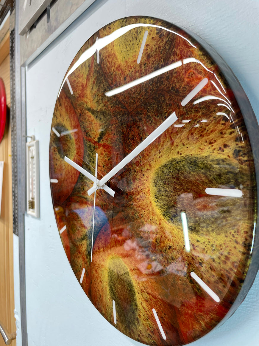 Gold Black and Maroon Abstract Modern Resin Wall Clock