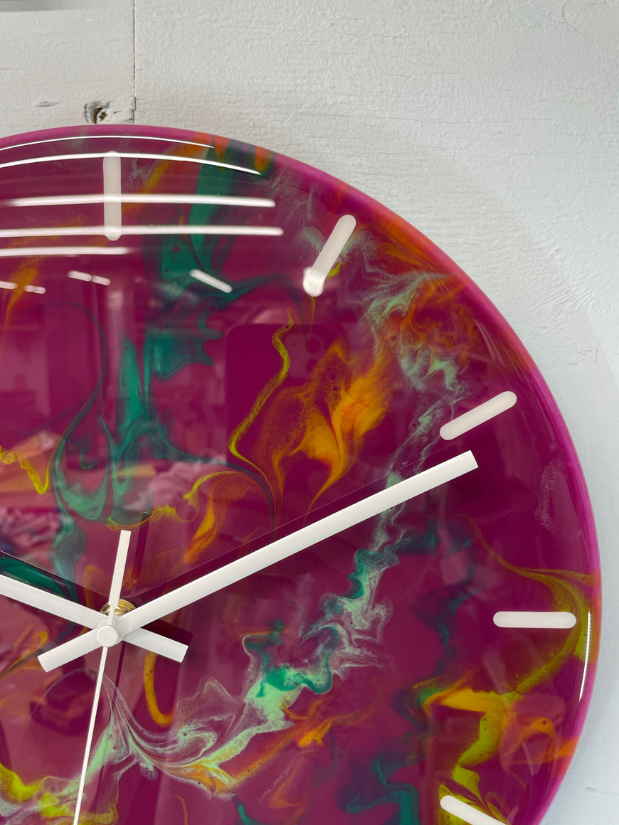 33cm Purple and Green Abstract Modern Resin Wall Clock